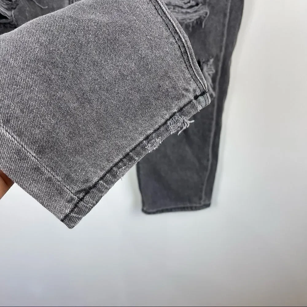 American Eagle Vintage Hi Rise Loose Fit Jeans Destroyed Grey Size 6 Grunge Punk